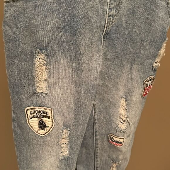 EYH Overalls Denim Cuffed Size Large Patches - Picture 2 of 9